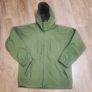 Eddie Bauer WeatherEdge Full Zip Jacket Mens M Green Removable Hood Pockets EUC